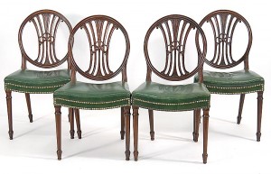 FOUR ANTIQUE ENGLISH SHERATON SIDE CHAIRS Late 18thEarly 19th Century, Lot 394, Eldred's, Nov. 16, 2012